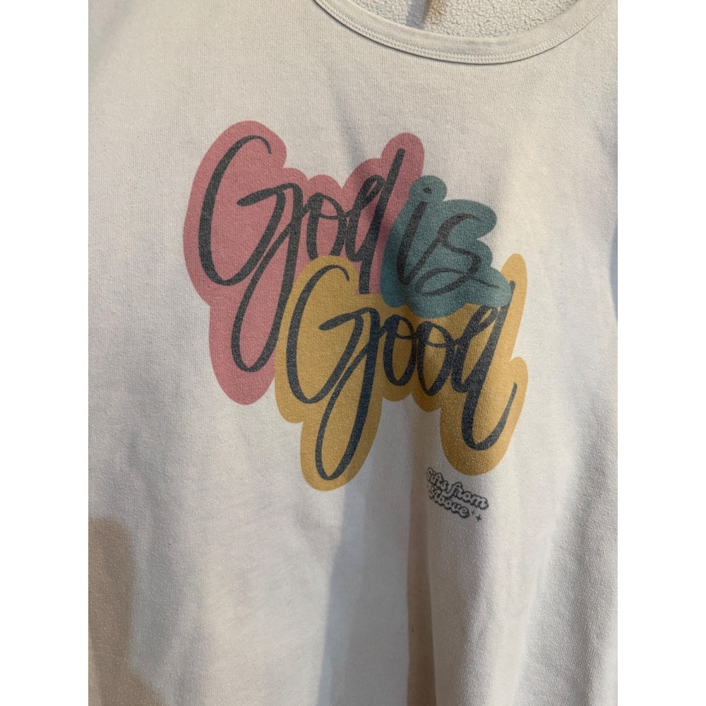 Bella Canvas God is Good Sweatshirt Womens 2XL Beige Fleece Pullover Graphic Tee